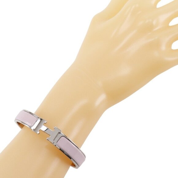 HERMES Click H PM Bangle H Breath Silver / Pink metallic 36.2g Women - Picture 1 of 12